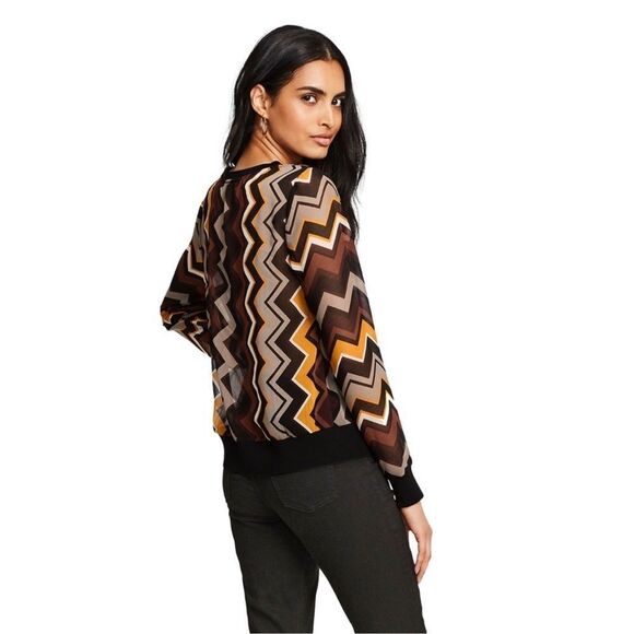 Missoni Target Chiffon xl
Zig Zag Chevron Long Sleeve
Sheer Brown Black Shirt - Picture 2 of 13